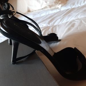 Black Suede Low Heel Sandals